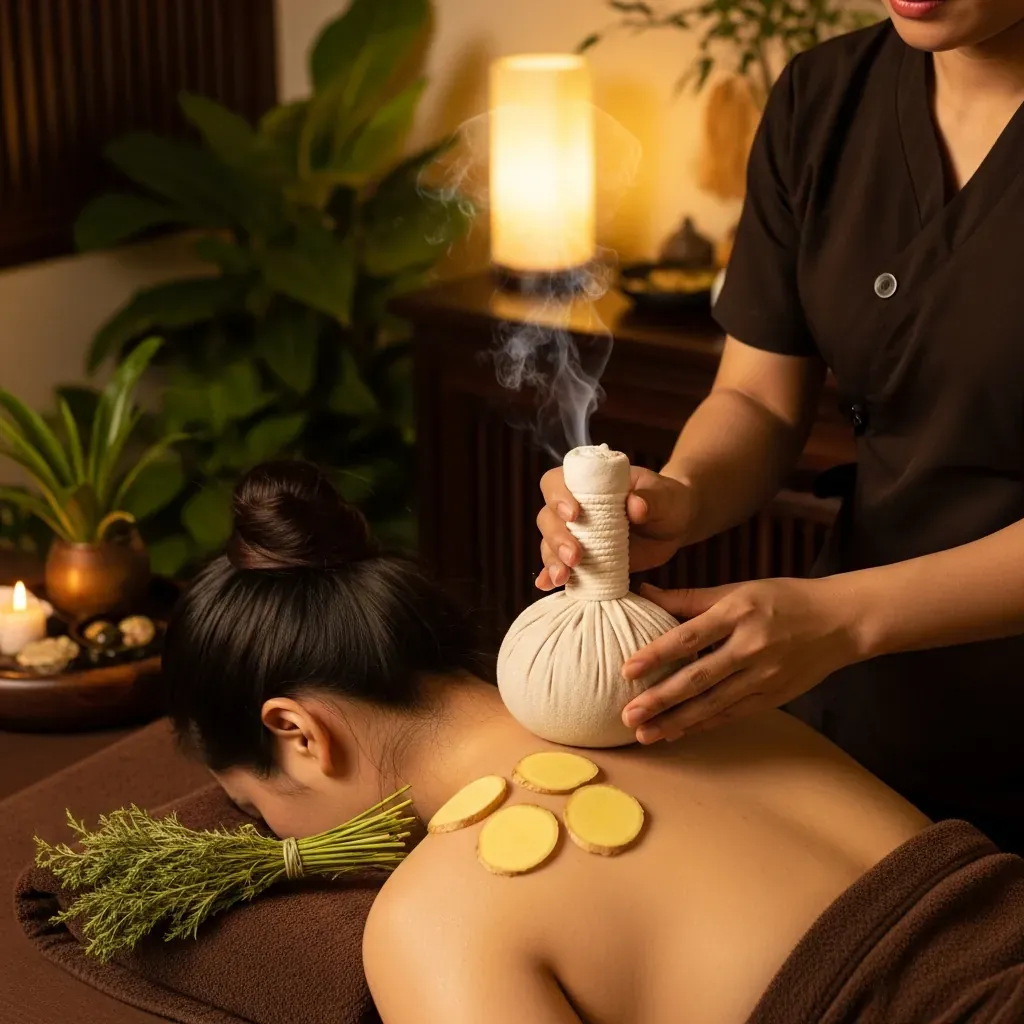 Nhiệt trị liệu thảo dược tươi ngải cứu và gừng tại An Mộc Spa
