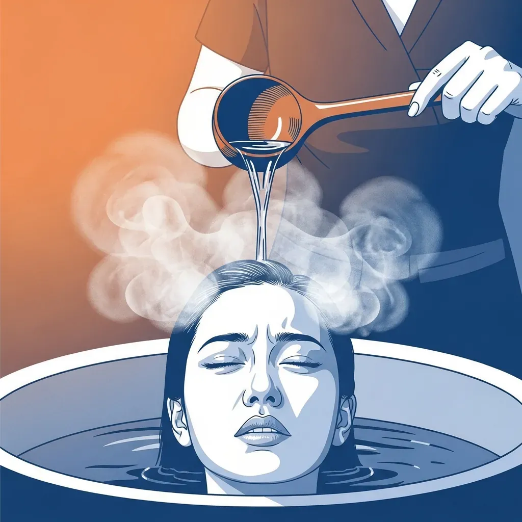 Hình minh họa sai lầm dùng nước quá nóng khi gội đầu dưỡng sinh