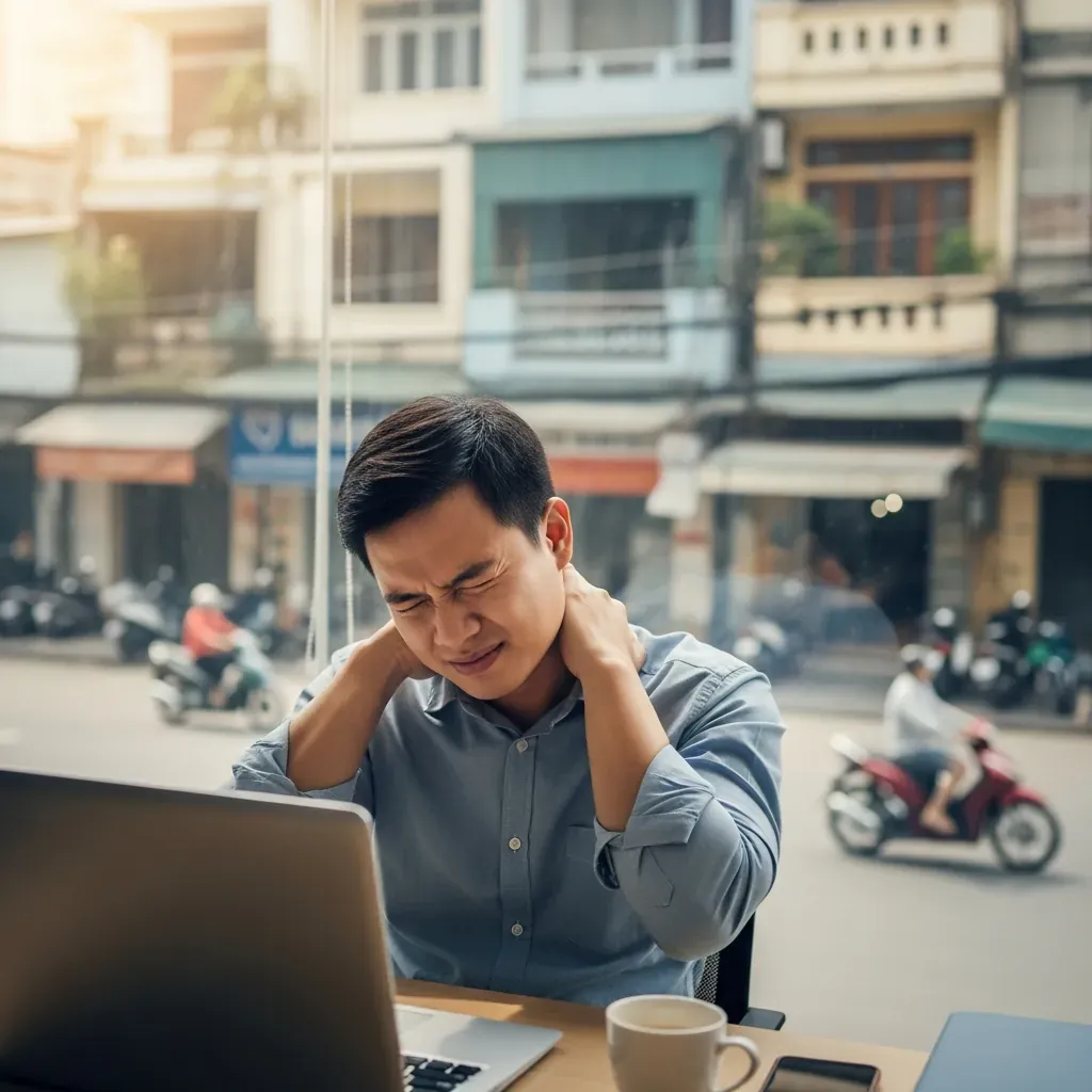 Nhân viên văn phòng người Việt đau vai gáy do căng thẳng