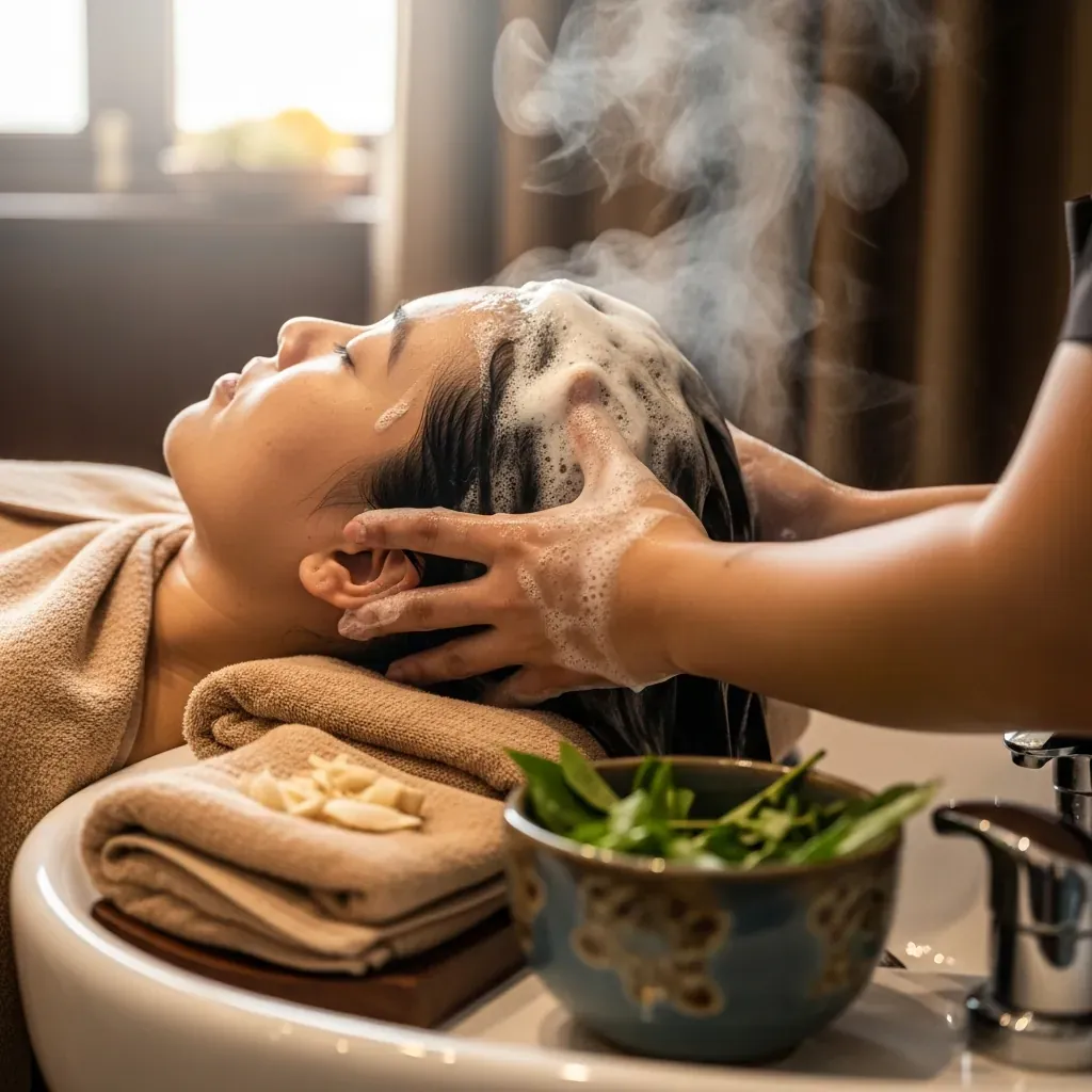 Quy trình gội đầu dưỡng sinh với thảo dược tự nhiên