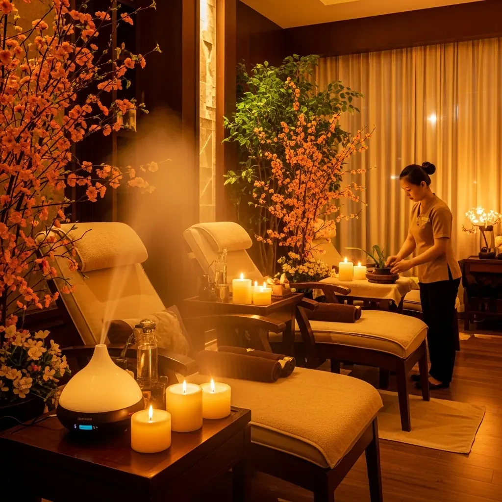 Không gian sang trọng với hương tinh dầu và nhạc nhẹ tại Trường Thọ Spa