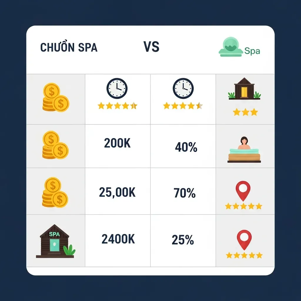 Minh họa bảng so sánh giá và dịch vụ các spa gội đầu dưỡng sinh ở Hải Phòng