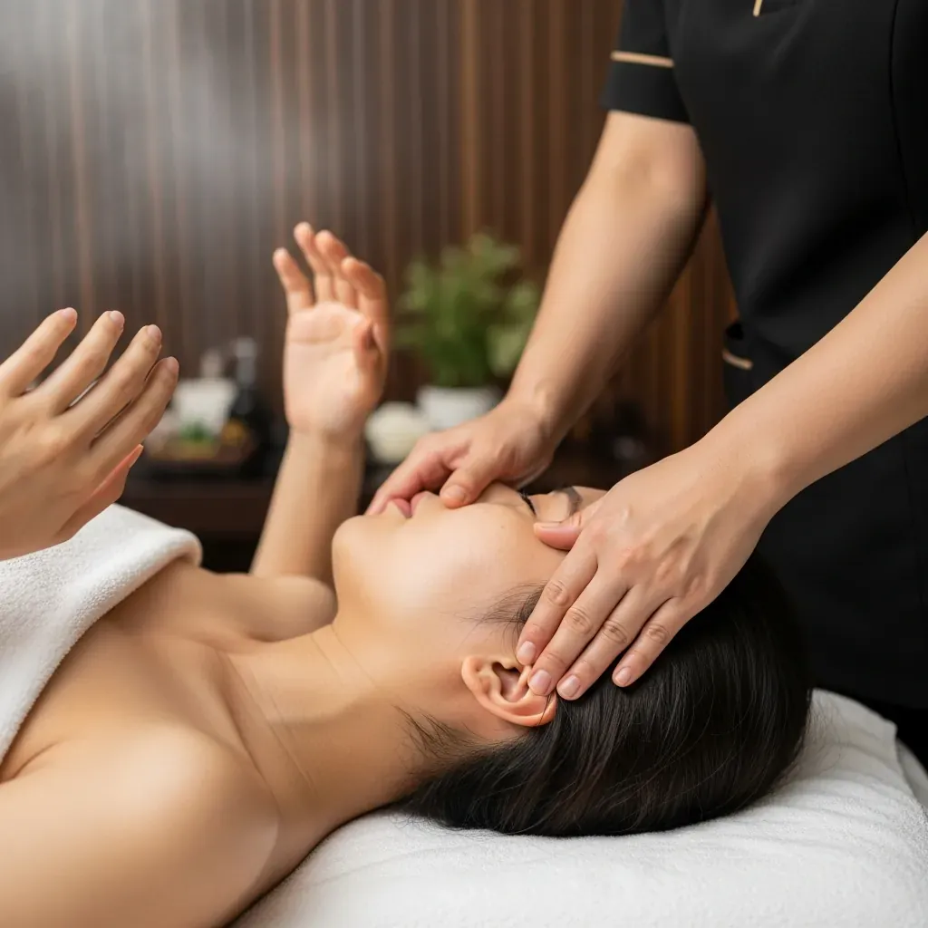 Khách hàng ra hiệu điều chỉnh lực massage để tránh đau.