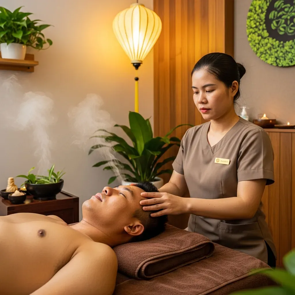 Nam giới người Việt được gội đầu dưỡng sinh tại spa ở Hoàn Kiếm.