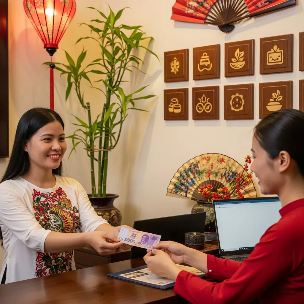 Người phụ nữ thanh toán tiền mặt tại spa dưỡng sinh ở Hoàn Kiếm.