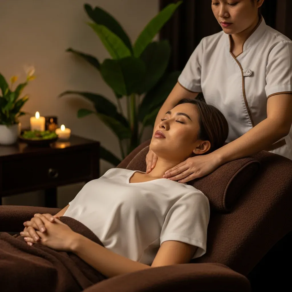 Dân văn phòng thư giãn massage vai gáy tại spa Nha Trang