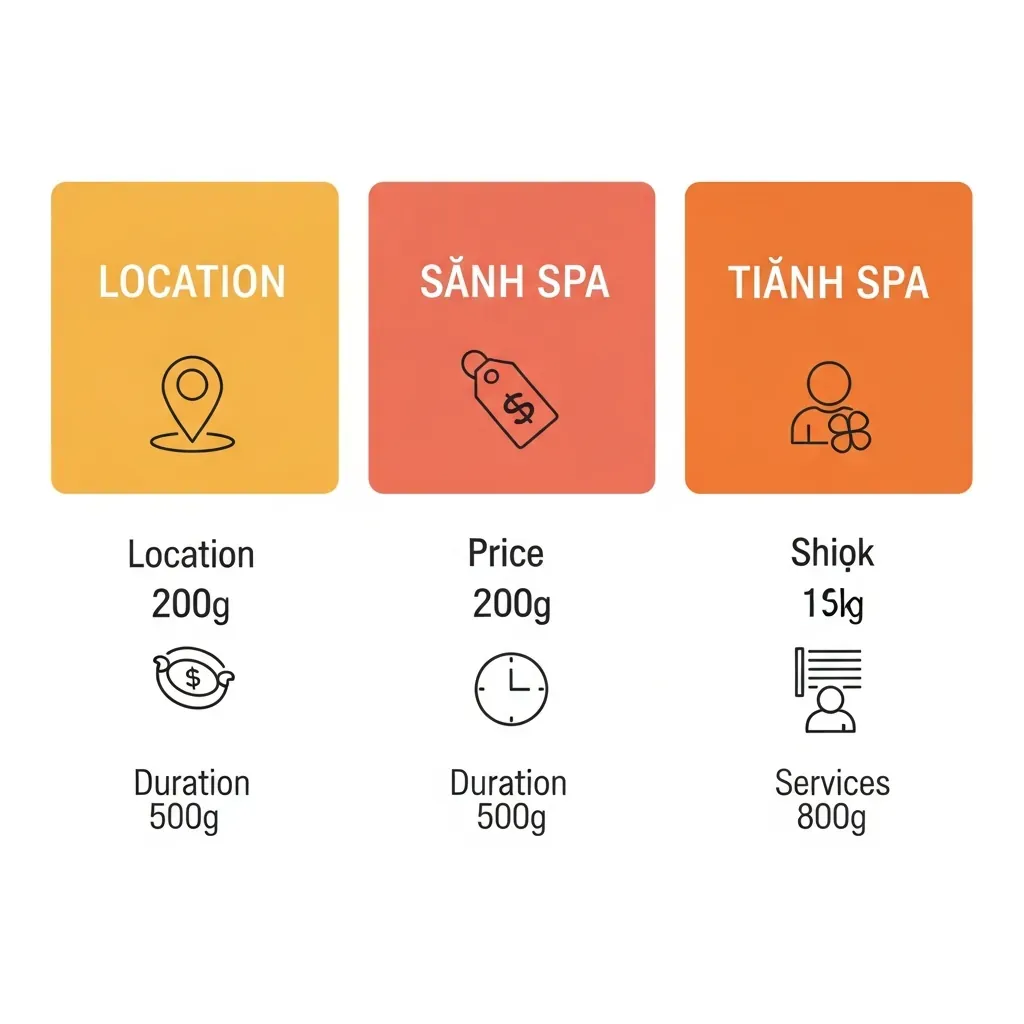 Bảng so sánh trực quan ba cơ sở gội đầu dưỡng sinh