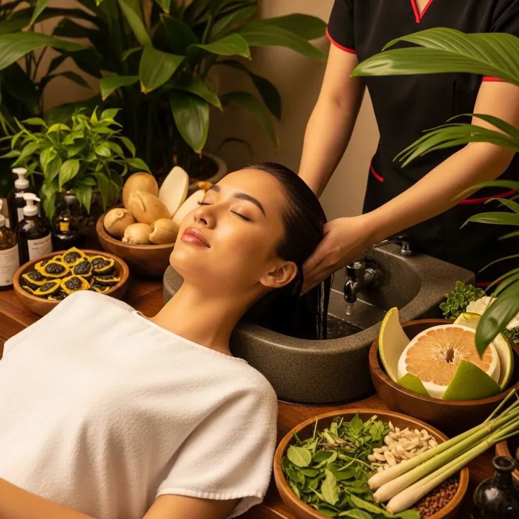 Liệu pháp gội đầu dưỡng sinh bằng thảo dược thiên nhiên tại spa ở Vũng Tàu
