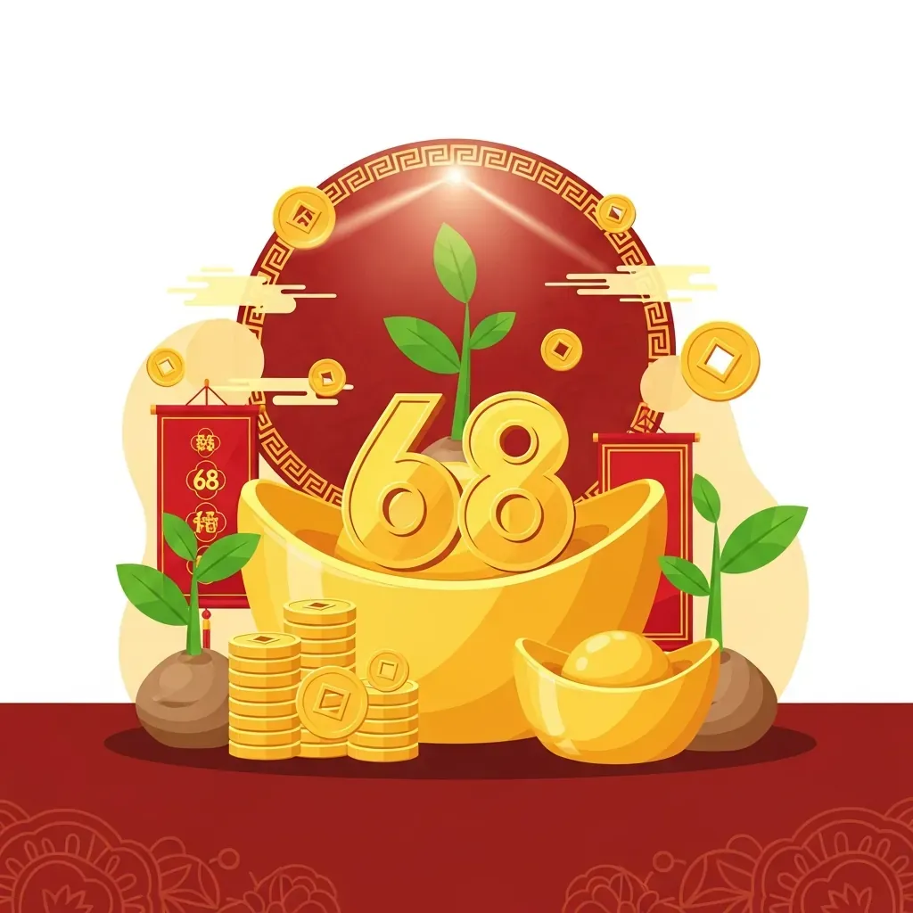 Hình minh họa ý nghĩa may mắn của con số 68 với biểu tượng tài lộc và phát đạt