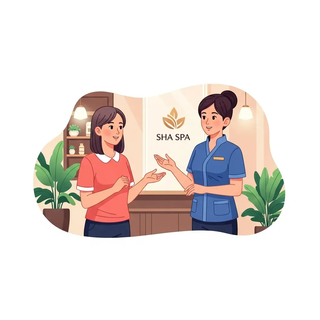 Khách hàng trao đổi nhẹ nhàng với quản lý spa khi buổi trị liệu chưa như ý