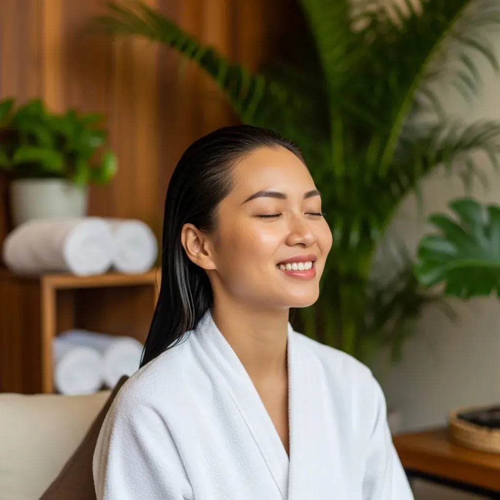 Khách hài lòng sau buổi gội đầu dưỡng sinh tại Lá Spa 38