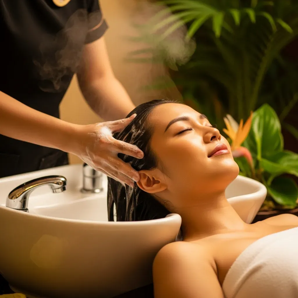Khách trải nghiệm gội đầu massage dưỡng sinh tại spa Hà Nội