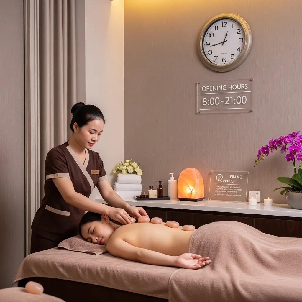Kỹ thuật viên Amadora Spa thực hiện massage đá nóng Himalaya cao cấp.