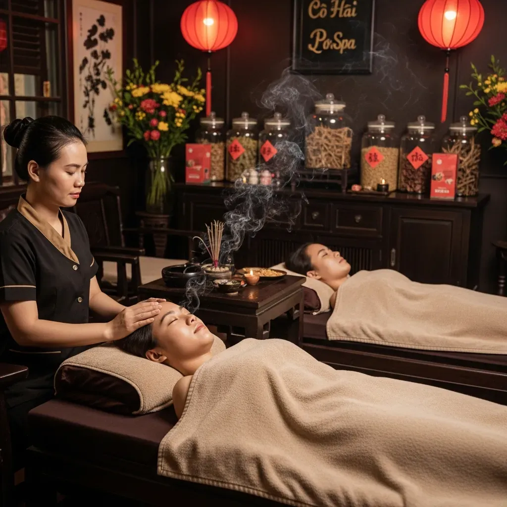 Không gian hoài cổ ấm cúng bên trong Cô Hai Spa, nữ khách hàng thư giãn và dần chìm vào giấc ngủ.