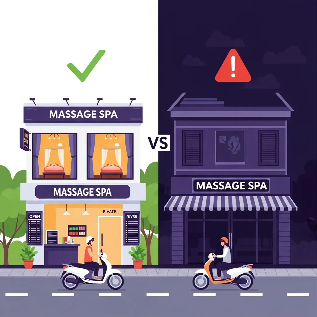 Minh họa cách nhận biết và tránh cơ sở massage trá hình