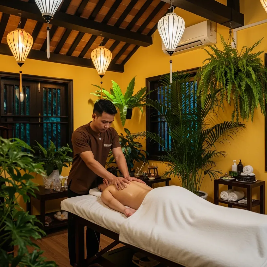 Phòng trị liệu cơ-huyệt phong cách Hội An tại OM Spa