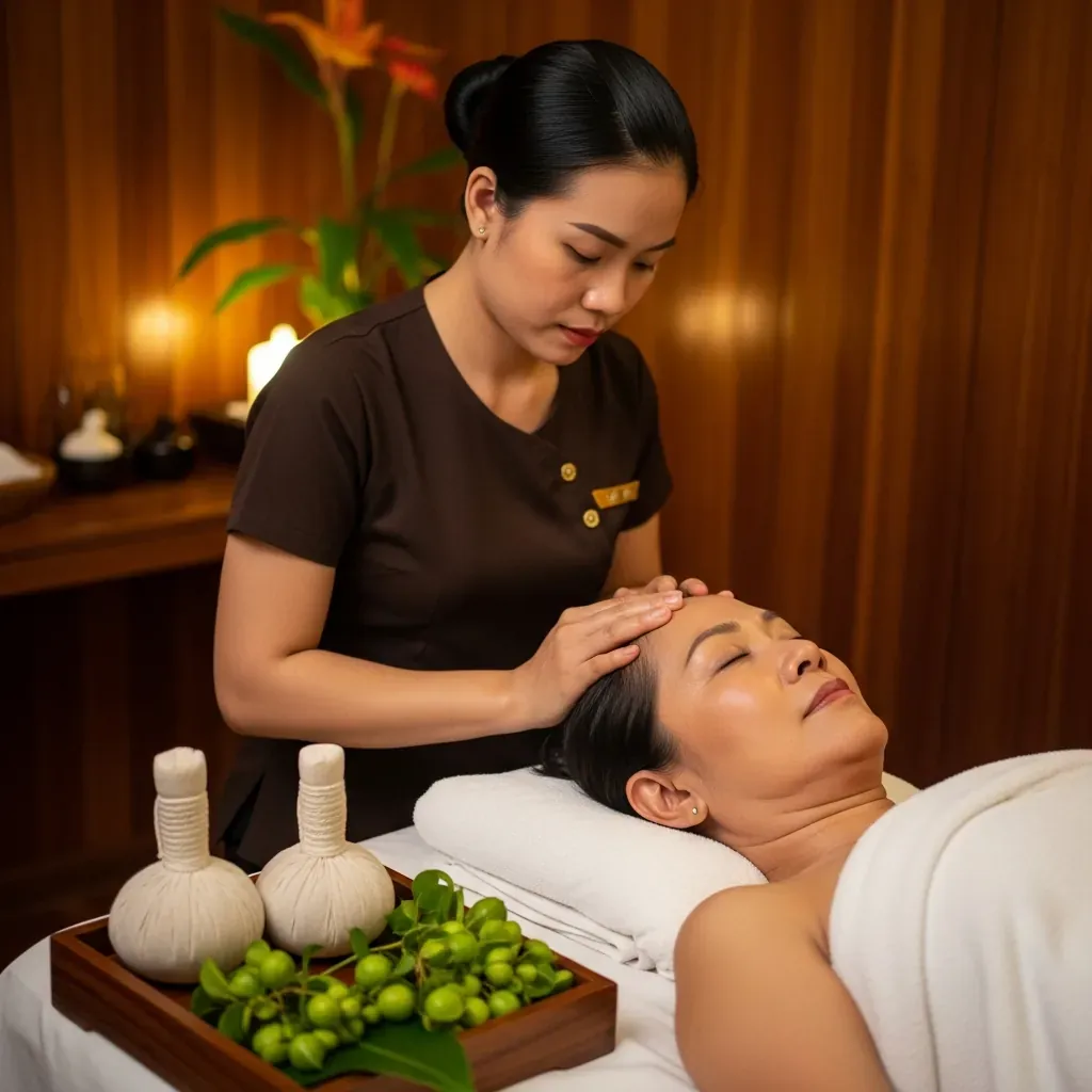 Khách lớn tuổi người Việt được trị liệu dưỡng sinh Đông y đầu và vai gáy tại HB Spa