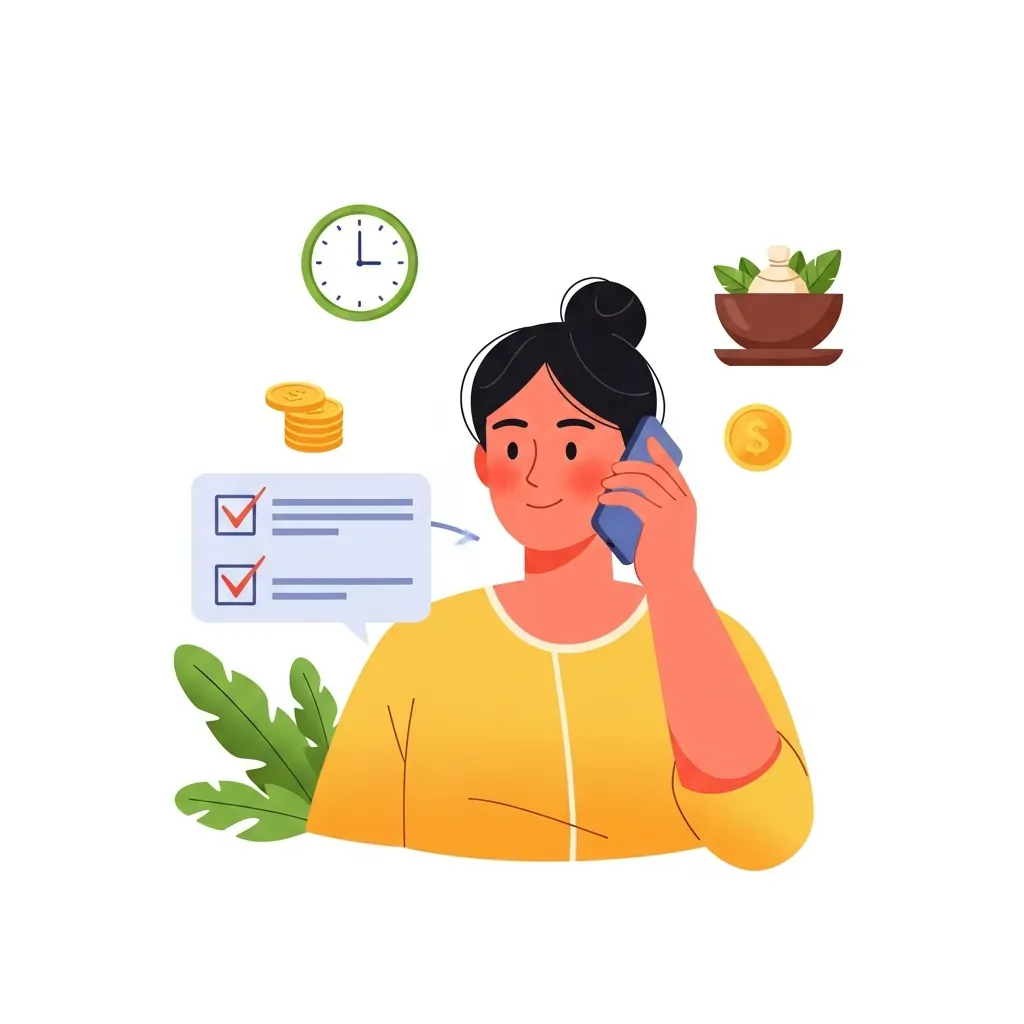 Minh họa khách người Việt gọi điện hỏi rõ giá và thời lượng trước khi đặt lịch massage