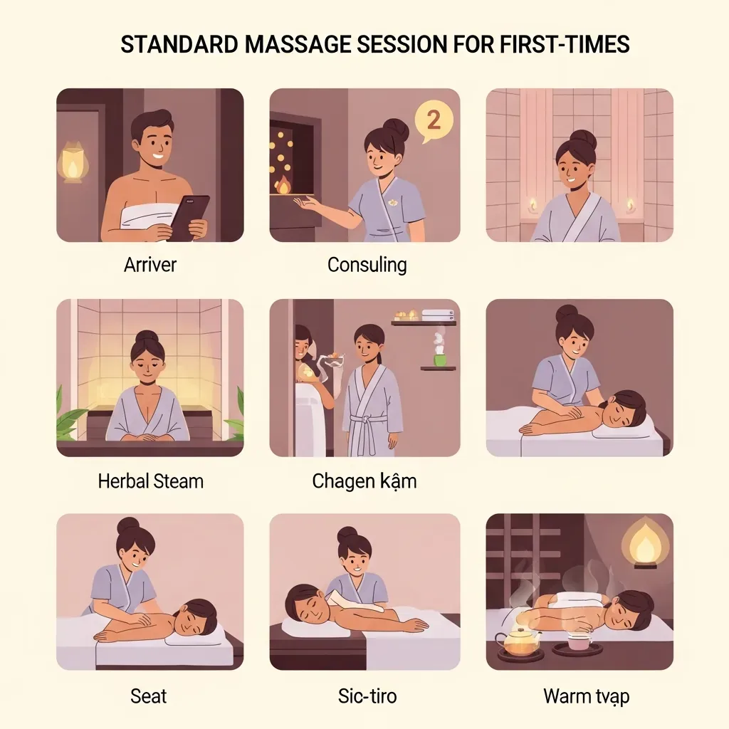 Sơ đồ minh họa các bước của một buổi massage chuẩn cho người lần đầu