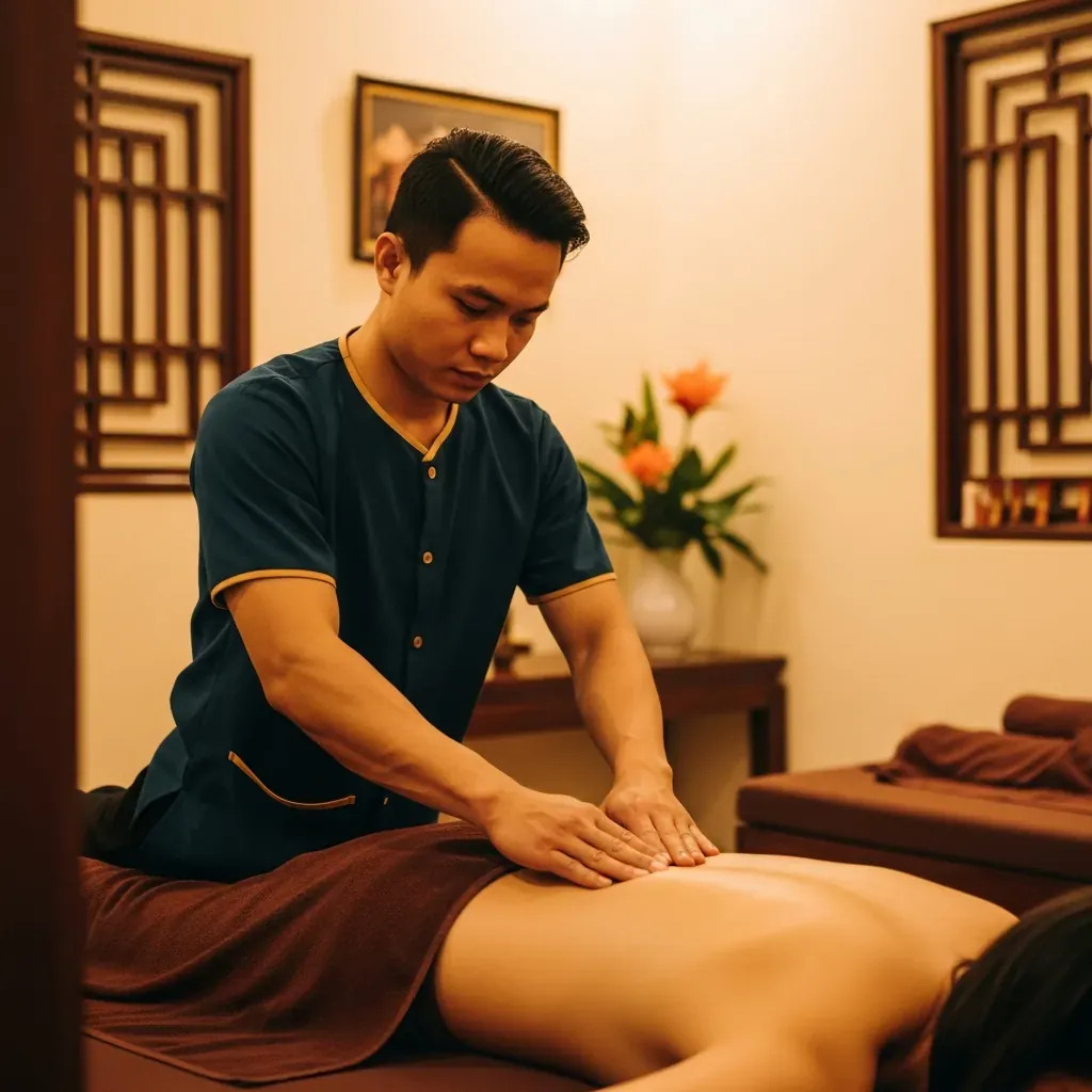 Kỹ thuật viên xoa bóp bấm huyệt tại cơ sở Trần Gia