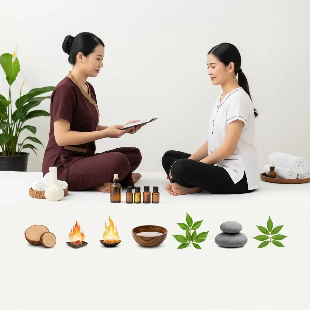 Tư vấn liệu trình massage cá nhân với tinh dầu và các yếu tố thiên nhiên.
