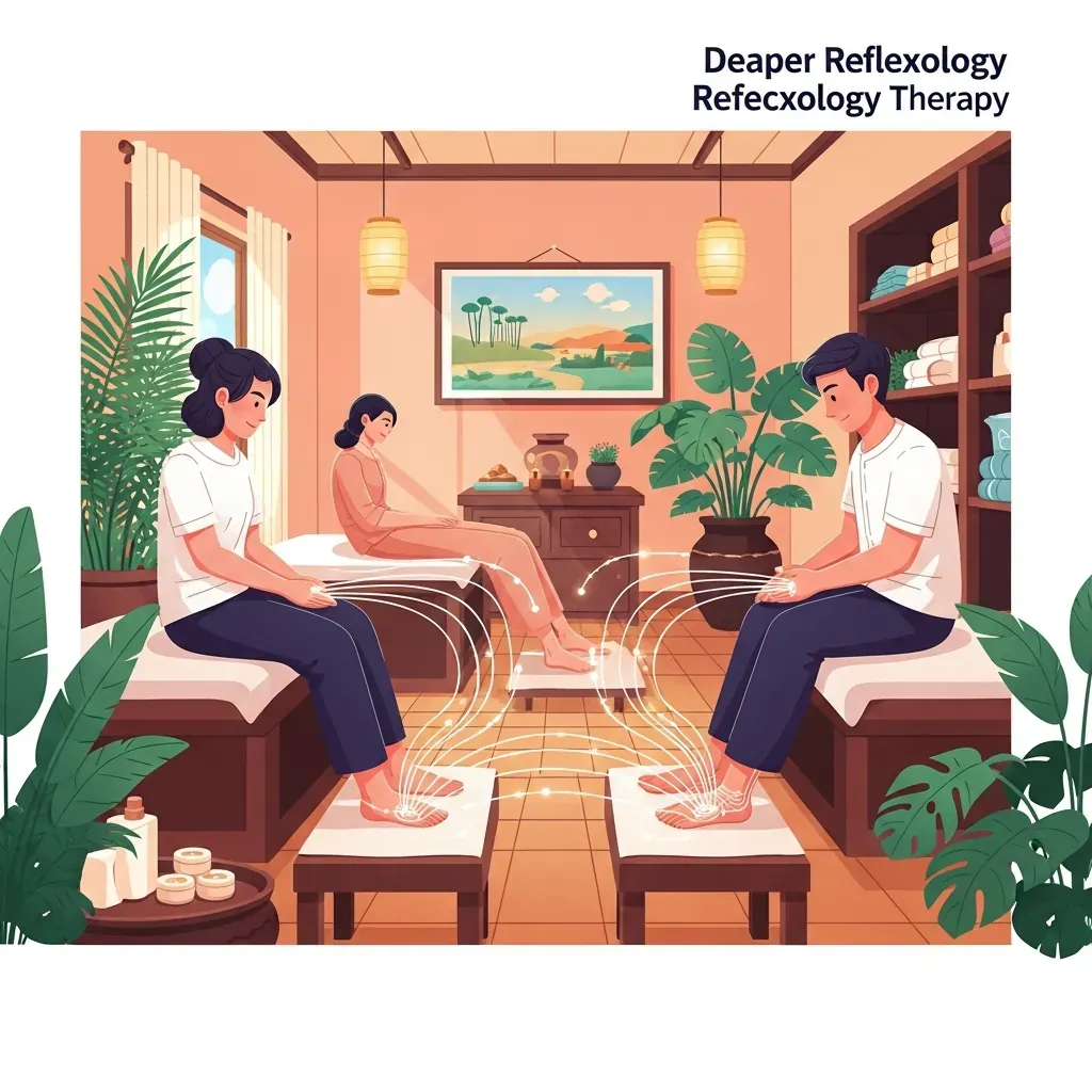 Minh họa sự khác nhau giữa massage chân thư giãn và bấm huyệt trị liệu chuyên sâu.