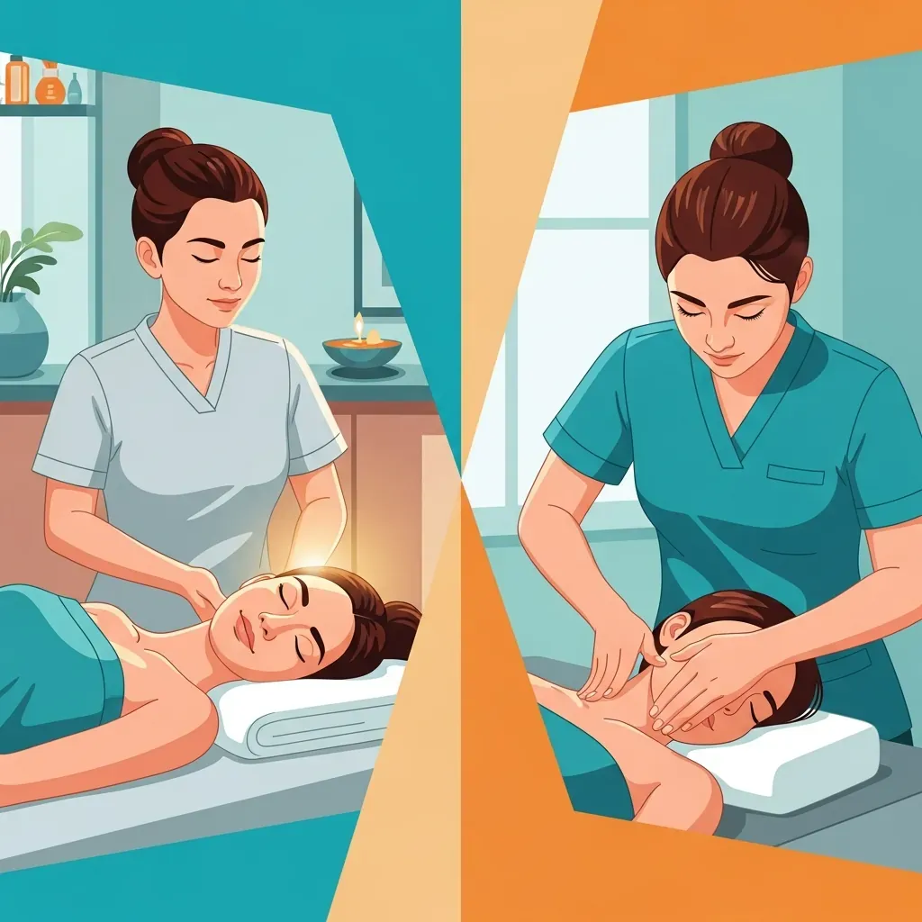 Hình minh họa so sánh massage thư giãn và bấm huyệt trị liệu cổ vai gáy
