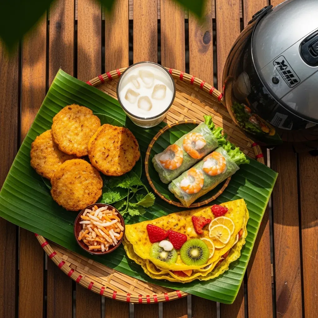 Các món ăn vặt Quận 11: bánh khoai mỡ, bánh tráng cuốn, crepe, trà sữa.