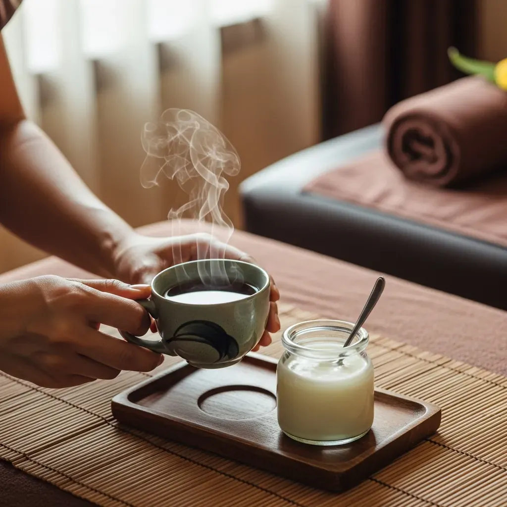 Trà ấm và sữa chua miễn phí sau khi massage.
