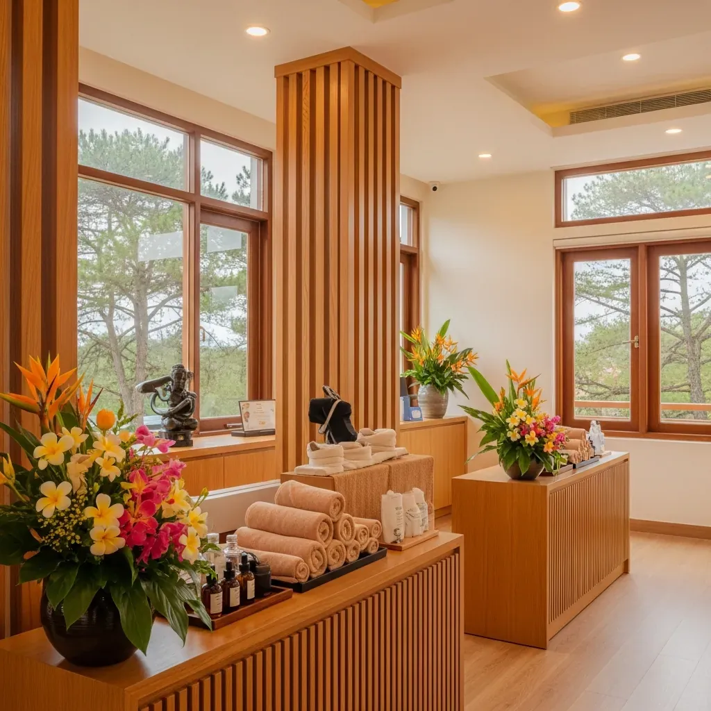 Không gian spa uy tín, minh bạch tại Đà Lạt với khu lễ tân sáng sủa
