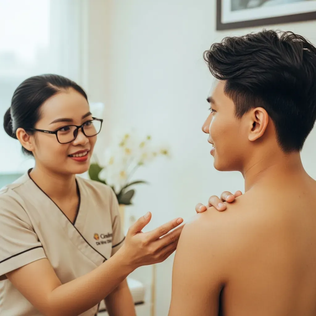 Khách giao tiếp với kỹ thuật viên khiếm thị trong buổi massage