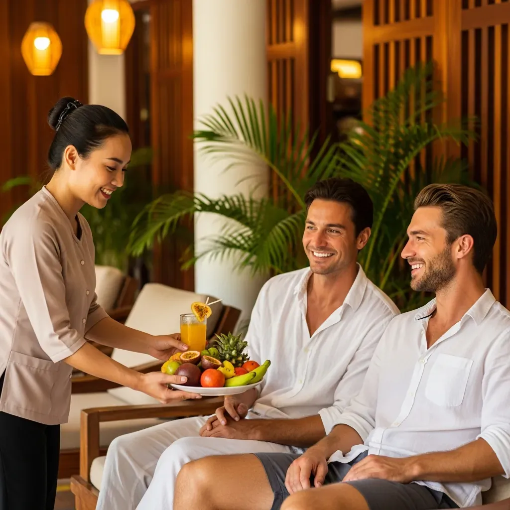 Khách hàng thư giãn và được phục vụ nước trái cây tại Rora Spa