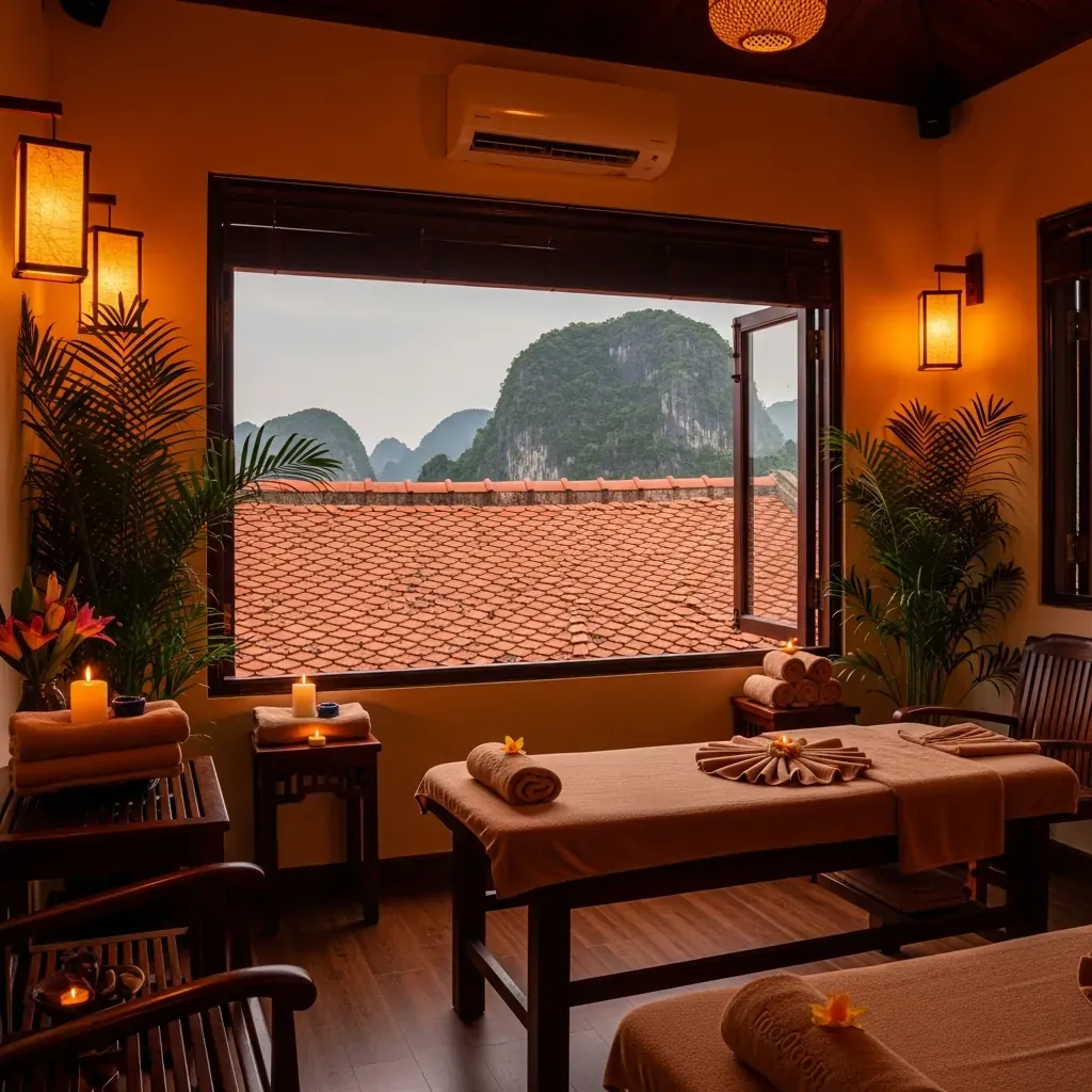 Không gian spa massage yên tĩnh tại Hạ Long nhìn ra vịnh
