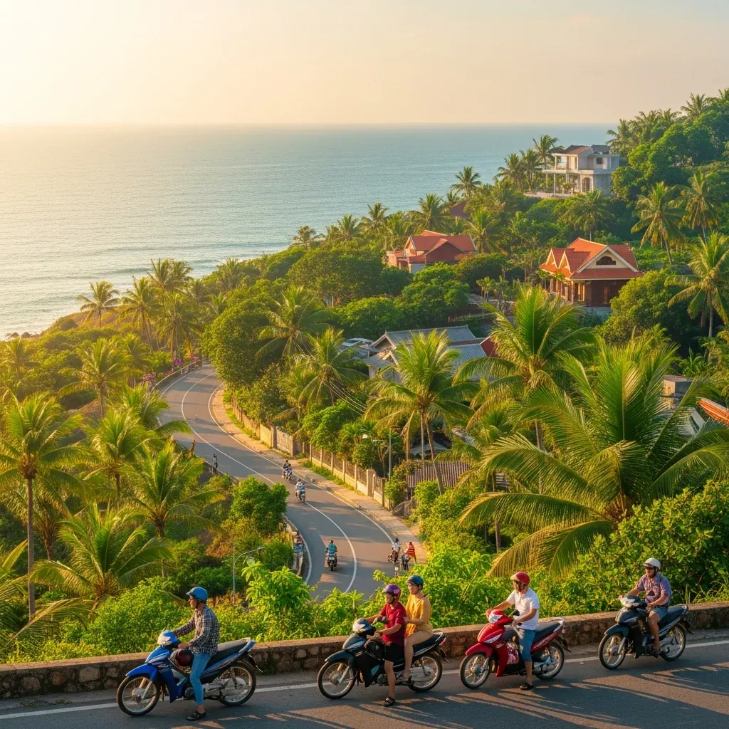 Phong cảnh bán đảo Sơn Trà xanh mát bên bờ biển Đà Nẵng, du khách thư thái.