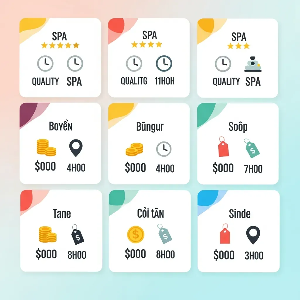 Bảng so sánh trực quan các cơ sở xông hơi massage tại Vinh bằng biểu tượng