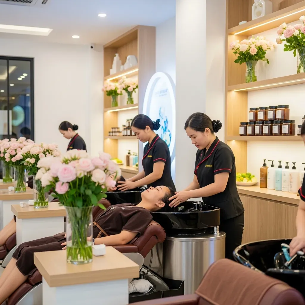 Dịch vụ gội đầu dưỡng sinh trong không gian spa hiện đại