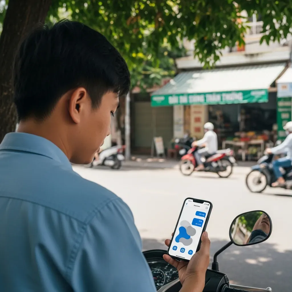 Người đàn ông Việt Nam đang nhắn tin Zalo yêu cầu xác minh thông tin trước khi đến cơ sở massage.
