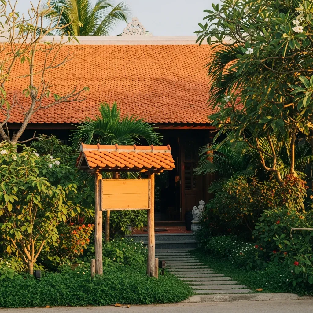 Khu vườn nhiệt đới với lối vào một spa truyền thống Việt Nam, gợi ý các lựa chọn khác.