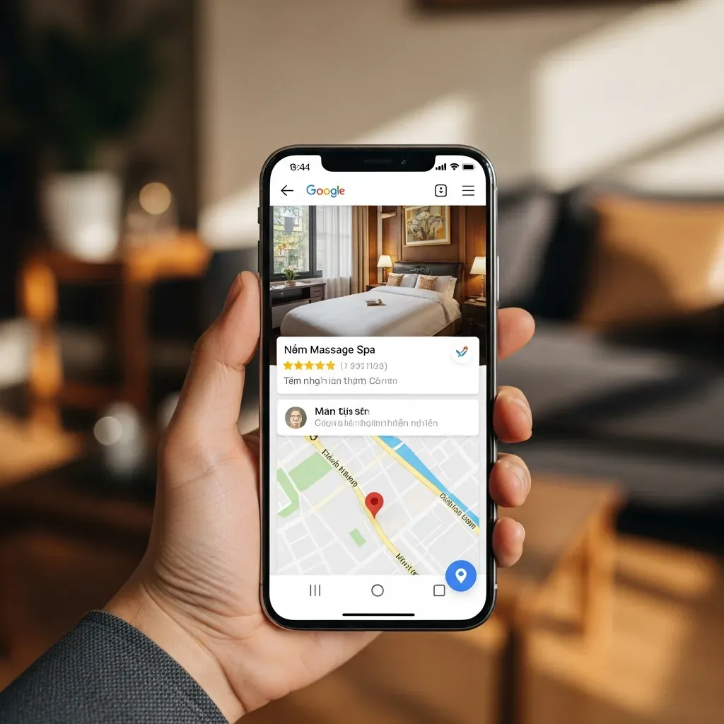 Người dùng kiểm tra đánh giá Google Maps cho một spa massage tại Long Biên.