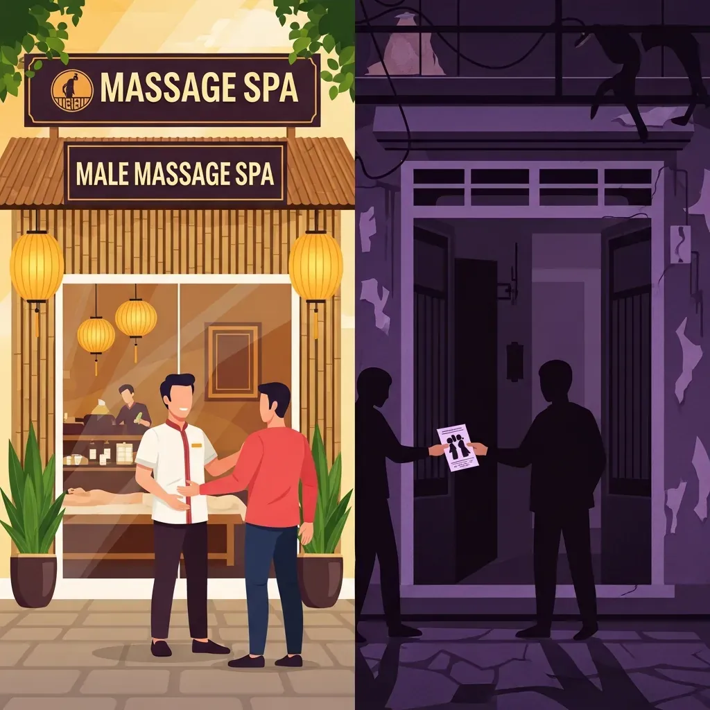 Minh họa so sánh spa massage chính thống và cơ sở trá hình tại Đà Lạt.