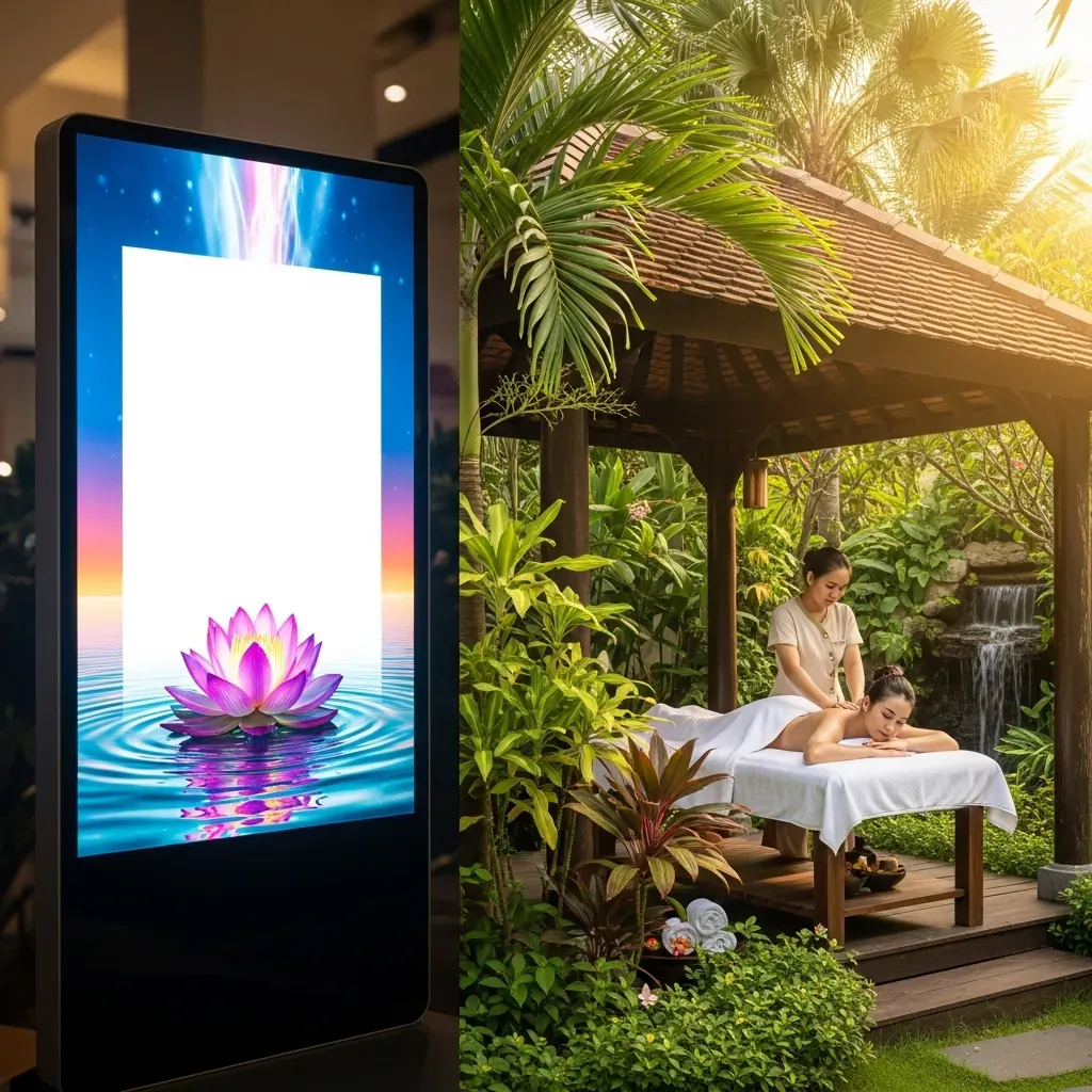 Hình ảnh so sánh quảng cáo ảo và trải nghiệm spa thực tế.