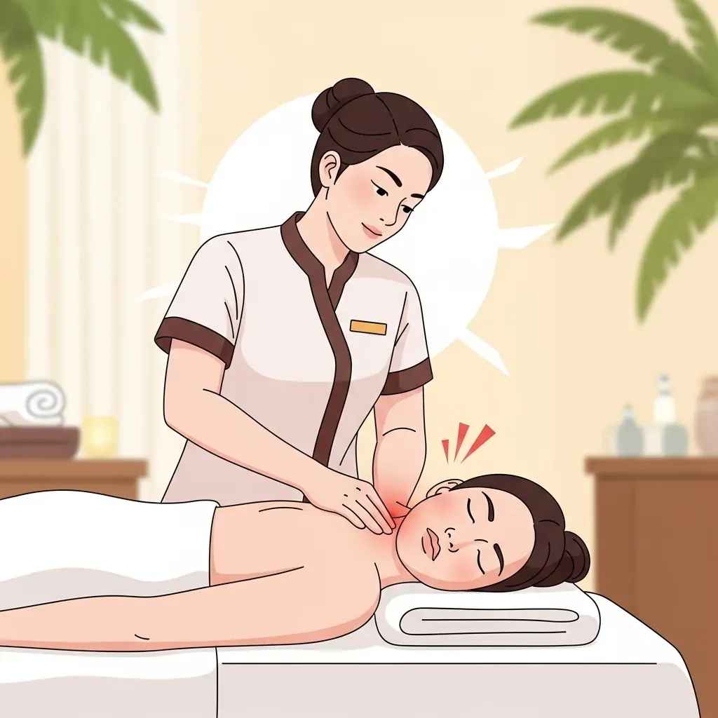 Minh họa kỹ thuật viên massage sai cách gây đau cho khách